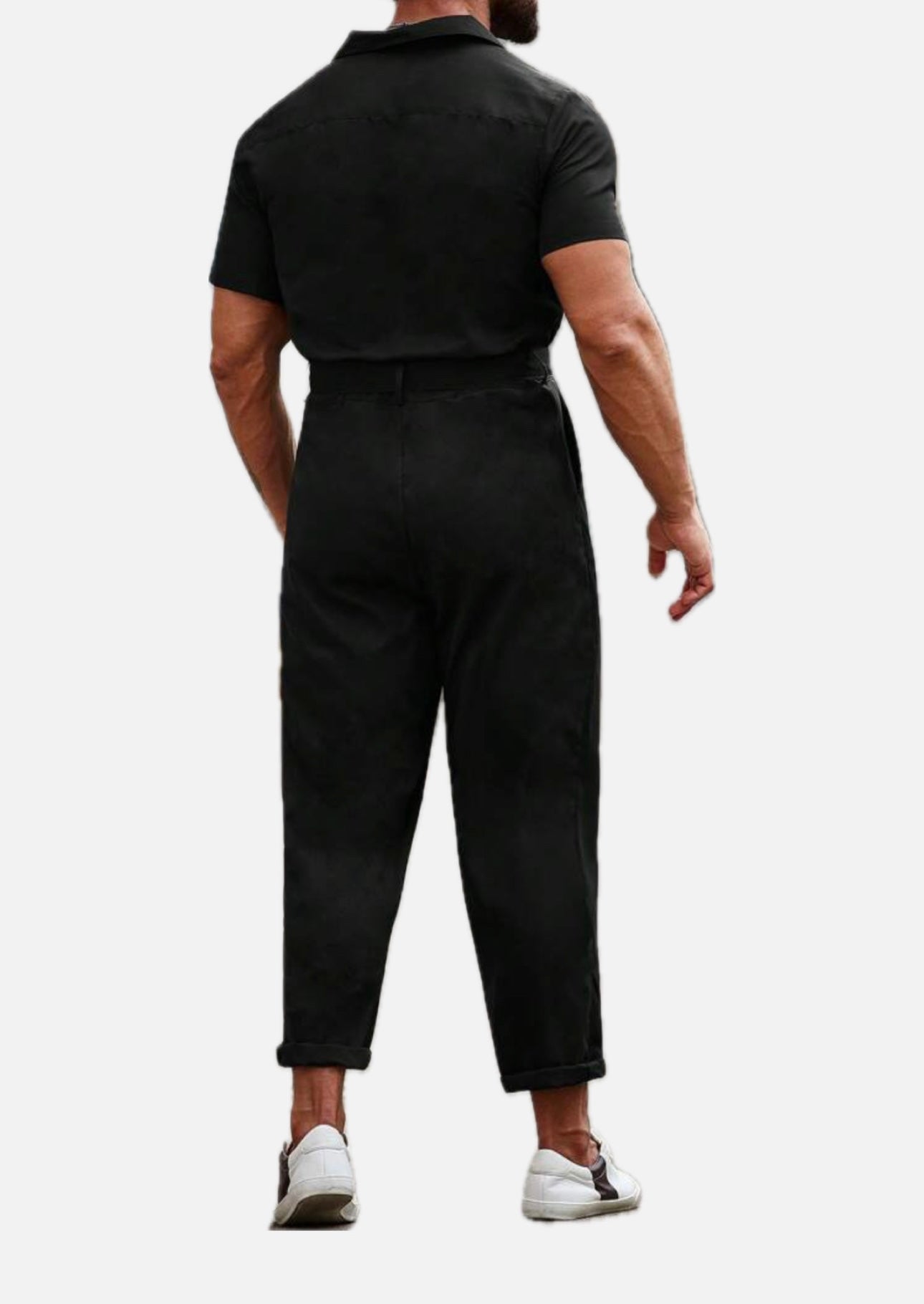 Men’s Solid Color Baggy Jumpsuit with Slant Pockets and Belt