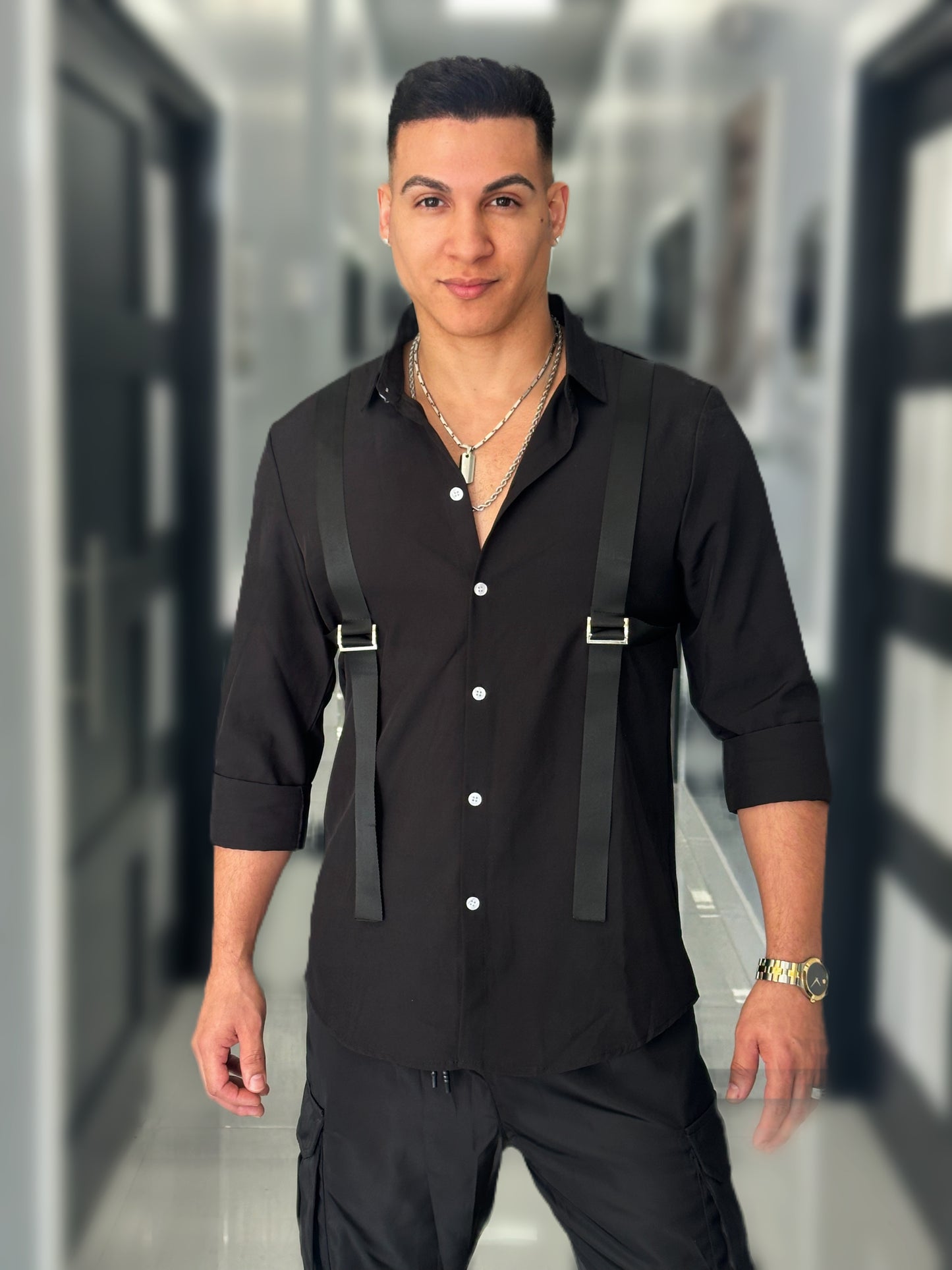 Men's Shirt With Woven Ribbon Decoration