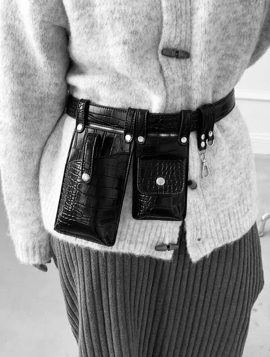 Mini Waist Bag With Crocodile Embossing And Multiple Pockets