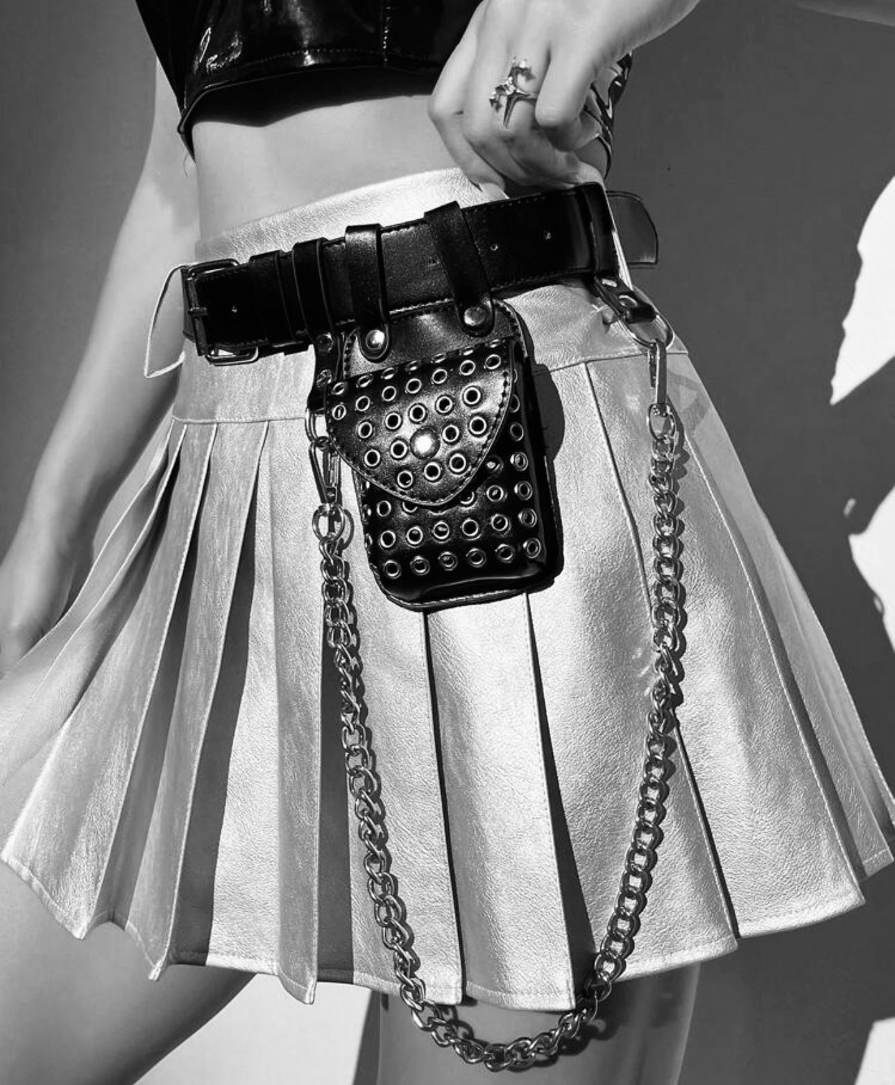 Mini Belt Bag Decorated With Rivets And Style Chains Punk, Fashion Waist Bag