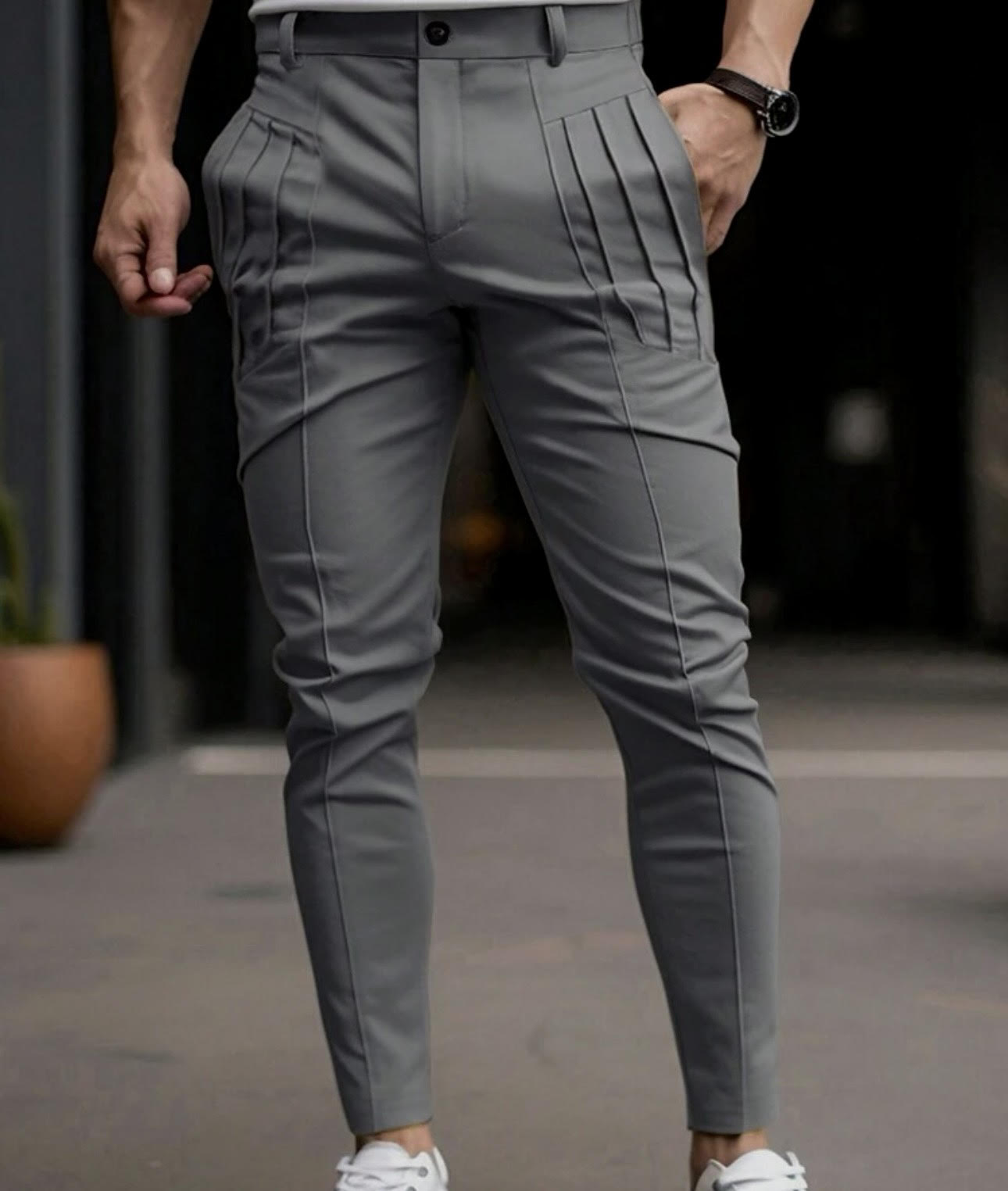 Men's Solid Color Pleated Pants