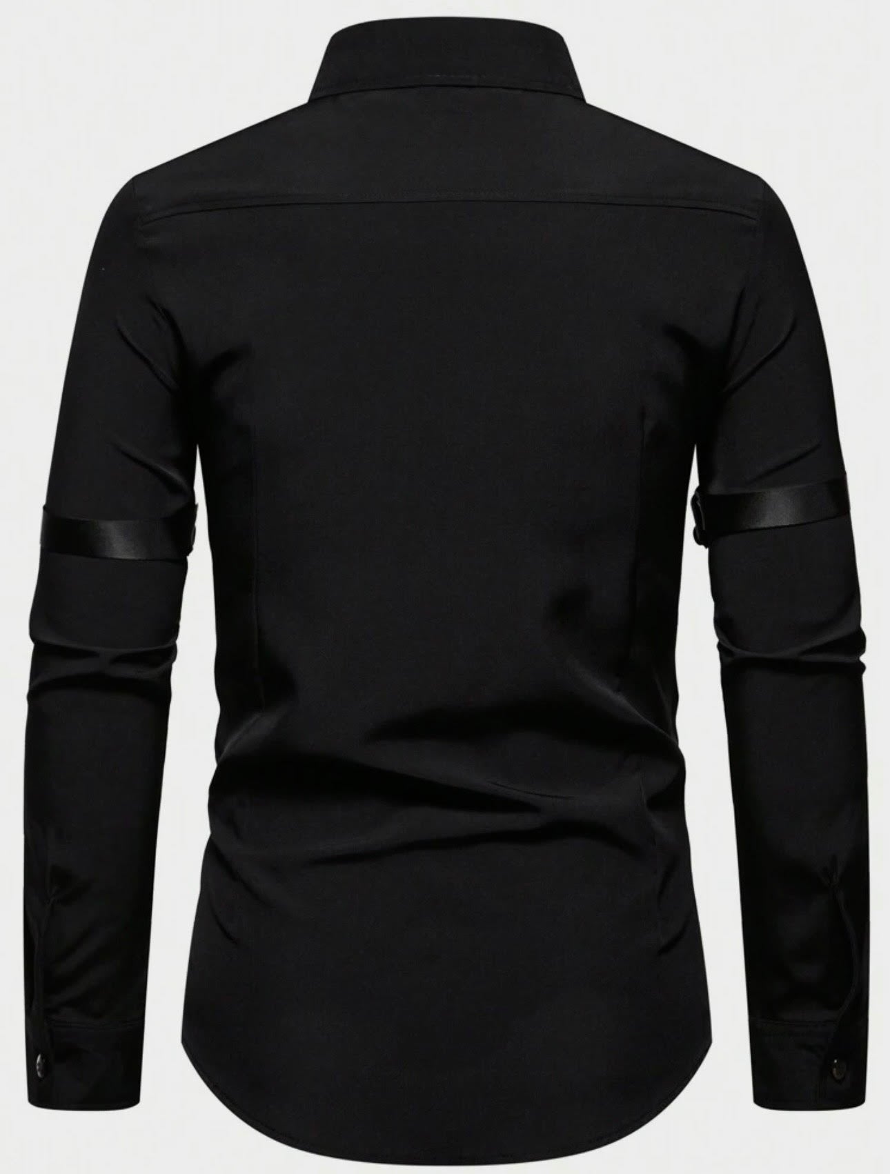 Plain Men's Long Sleeve Shirt with ribbons on the arms and buckles on the sleeves